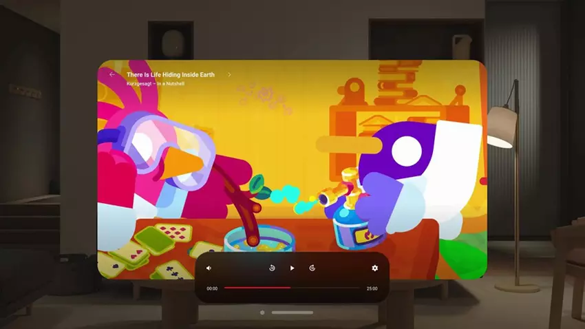 YouTube-App-Oberfläche für Apple Vision Pro
