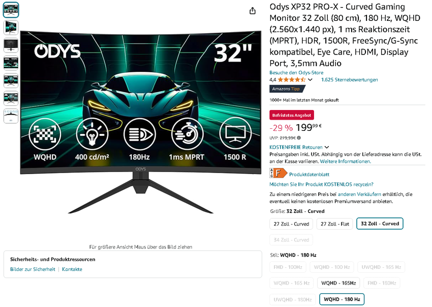 Screenshot der ODYS XP32 PRO-X Gaming Monitor