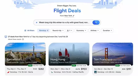 Googles "Flugangebote" KI-Suche: Sag ihm, wohin du reisen möchtest und es wird den günstigsten Flug auswählen