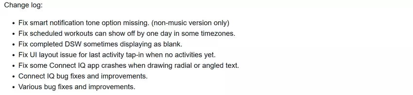 Garmin Software-Änderungsprotokoll für Version 22.24. Illustration: Garmin