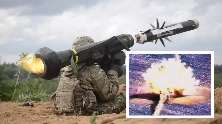 Ukrainische Streitkräfte zerstören spektakulär einen russischen T-80-Panzer mit einer Javelin-Rakete