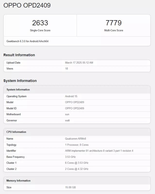 Spezifikationen des OnePlus Pad 2 Pro auf Geekbench