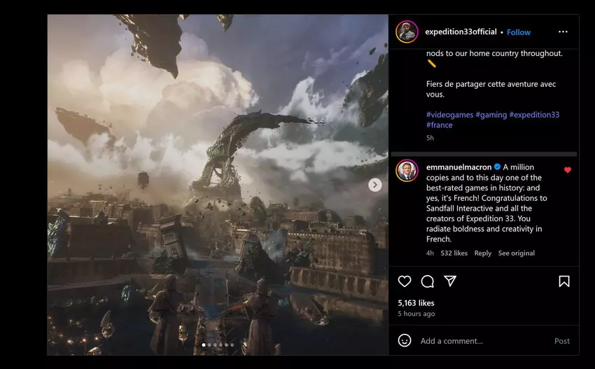 Macrons Kommentar zur Expedition 33. Illustration: Instagram