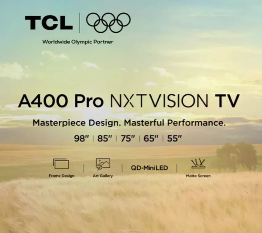 TCL A400 Pro TV mit hellen Walnussstruktur