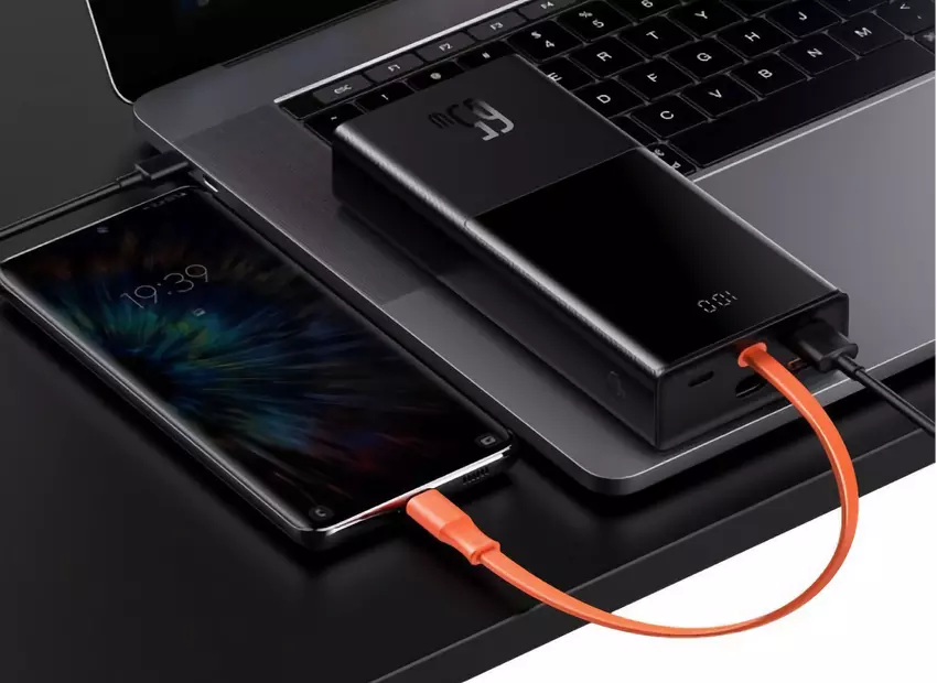 Baseus Elf Digital Display: 20.000-mAh-Akku für iPhone, MacBook und iPad mit integriertem USB-C-Kabel, 65-Watt-Ladegerät und Display für 55 US-Dollar