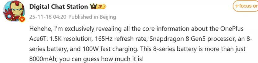 Insider-Informationen von Digital Chat Station über OnePlus Ace 6T