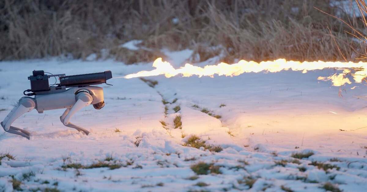 Ein Roboterhund mit einem Flammenwerfer, der Schnee schmilzt und Feuer entfacht: Amerikanisches Unternehmen stellt neue Technologie vor Ein Roboterhund mit einem Flammenwerfer, der Schnee schmilzt und Feuer entfacht: Amerikanisches Unternehmen stellt neue Technologie vor