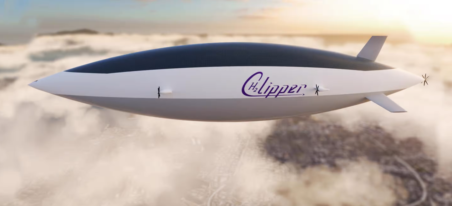 H2 Clipper ist ein Wasserstoff-Luftschiff, das 154.000 kg Fracht mit einer Geschwindigkeit von 280 km/h über eine Distanz von 9650 km transportieren kann H2 Clipper ist ein Wasserstoff-Luftschiff, das 154.000 kg Fracht mit einer Geschwindigkeit von 280 km/h über eine Distanz von 9650 km transportieren kann