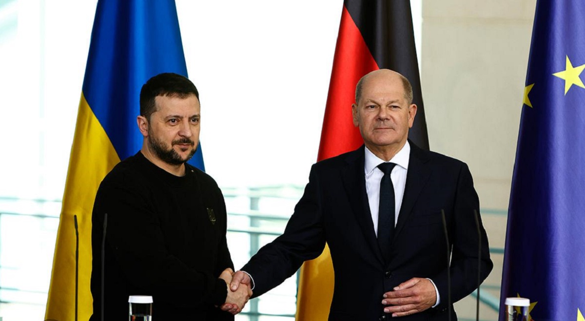 Momente der Interaktion: Wie die Zusammenarbeit zwischen Zelensky und Scholz aussieht Foto des Treffens: Zelensky und Scholz zeigen Einigkeit