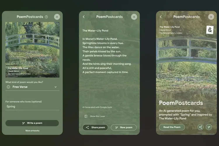 Google Arts & Culture hat gelernt, wie man Postkarten mit Gedichten erstellt, die von künstlicher Intelligenz generiert werden Google Arts & Culture hat gelernt, wie man Postkarten mit Gedichten erstellt, die von künstlicher Intelligenz generiert werden