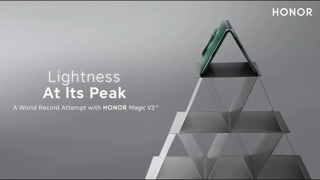 Das Honor Magic V3 hat es in das Guinness-Buch der Rekorde geschafft, indem es auf einem 54-stöckigen Kartenhaus gelandet ist Das Honor Magic V3 hat es in das Guinness-Buch der Rekorde geschafft, indem es auf einem 54-stöckigen Kartenhaus gelandet ist