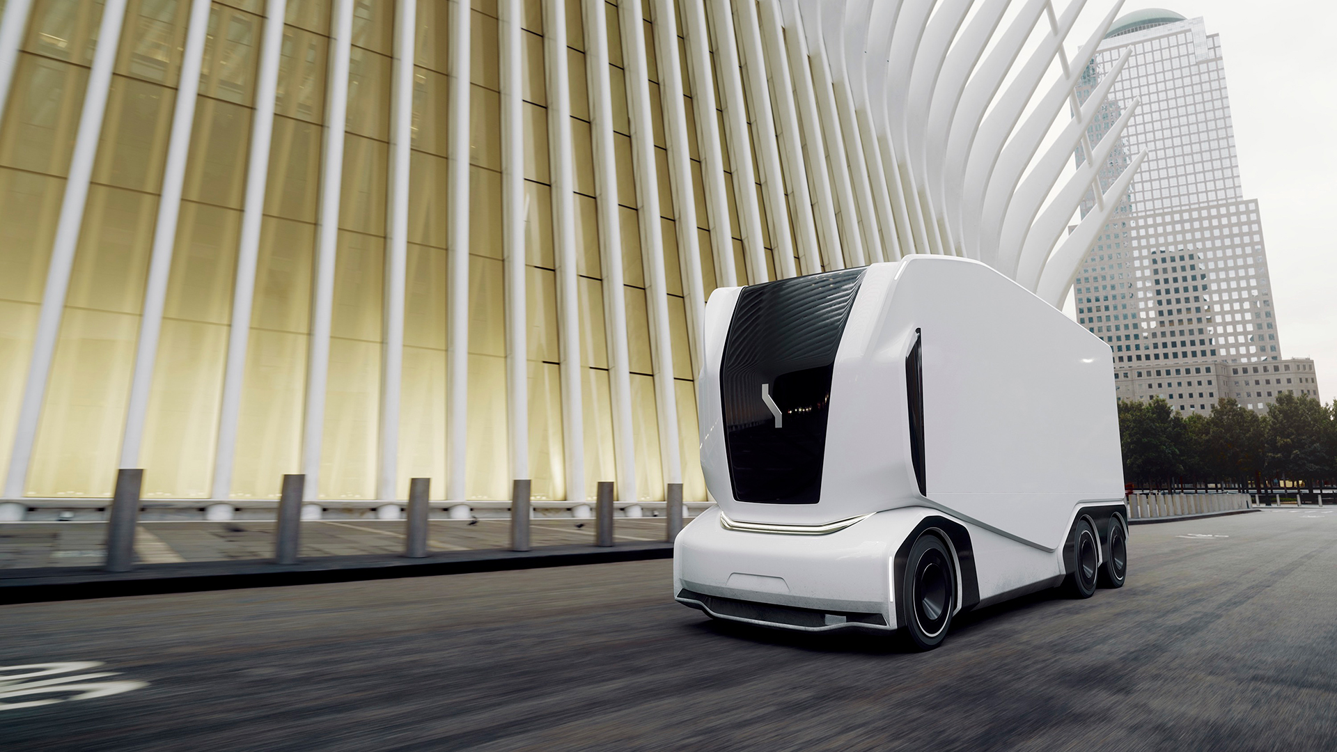 Futuristische unbemannte Einride-Elektrolastwagen werden in den USA auf öffentlichen Straßen unterwegs sein Futuristische unbemannte Einride-Elektrolastwagen werden in den USA auf öffentlichen Straßen unterwegs sein