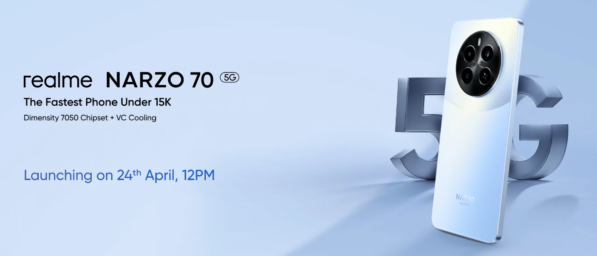 Es ist offiziell: realme Narzo 70 5G mit MediaTek Dimensity 7050 Chip wird am 24. April vorgestellt Es ist offiziell: realme Narzo 70 5G mit MediaTek Dimensity 7050 Chip wird am 24. April vorgestellt