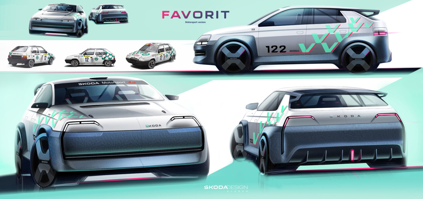 Konzept einer Rennversion des modernen Skoda Favorit Konzept einer Rennversion des modernen Skoda Favorit. Illustration: Ljudmil Slavov / Skoda