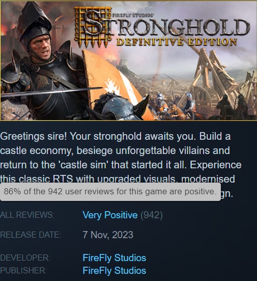 Der Strategieklassiker hat seine Aktualität nicht verloren: Steam-Nutzer lobten Stronghold: Definitive Edition und empfehlen, sich damit vertraut zu machen-2 Der Strategieklassiker hat seine Aktualität nicht verloren: Steam-Nutzer lobten Stronghold: Definitive Edition und empfehlen, sich damit vertraut zu machen-2