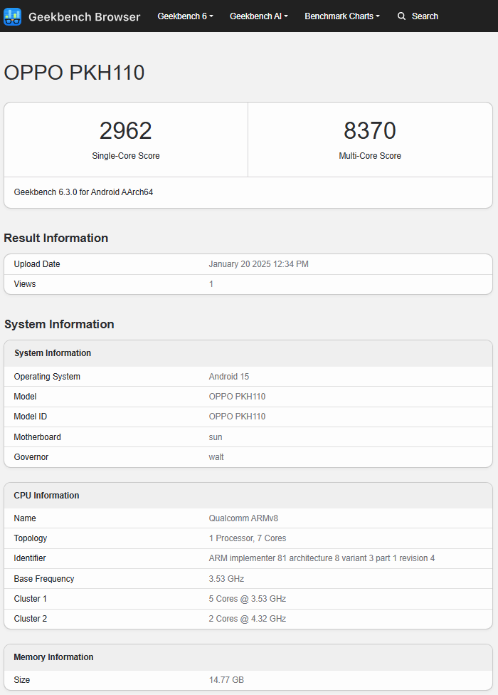 Oppo Find N5 Testergebnisse Oppo Find N5 (Modell PKH100) Testergebnisse. Illustration: Geekbench