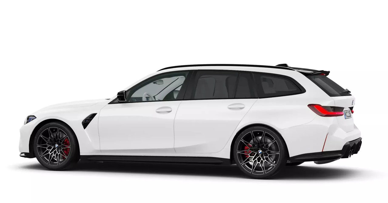 Weißes Interieur des BMW M3 Touring mit Karbonfaser-Einlage Weißes Interieur des BMW M3 Touring mit Karbonfaser-Einlage