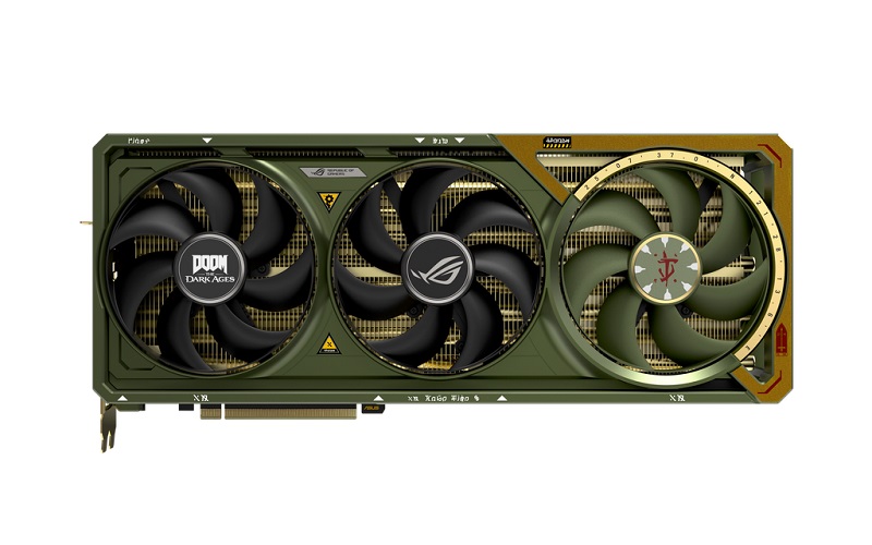 Rückseite der ROG Astral GeForce RTX 5080 DOOM Edition Grafikkarte Rückseite der ROG Astral GeForce RTX 5080 DOOM Edition Grafikkarte
