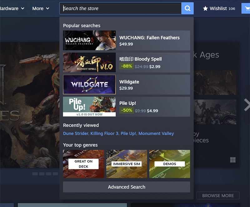 Aktualisiertes Steam 2-Shop-Menü