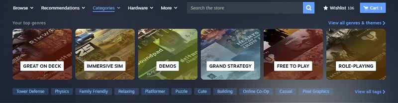 Aktualisiertes Steam 3-Shop-Menü