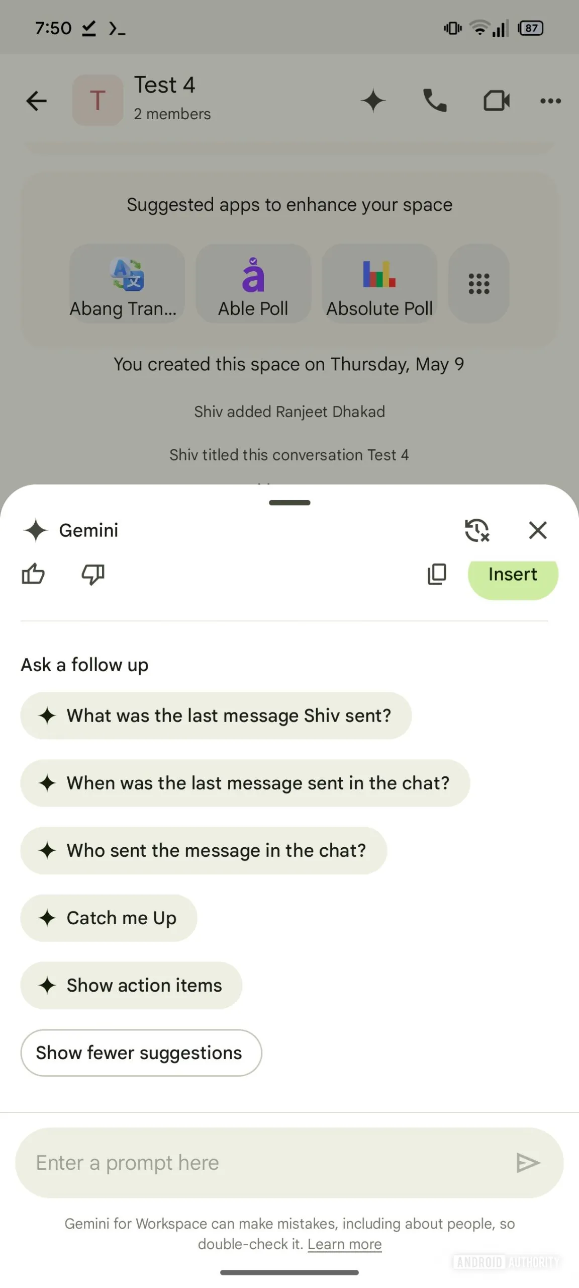 Abbildung 4, Google Chat-Schnittstelle Abbildung 4, Google Chat-Schnittstelle