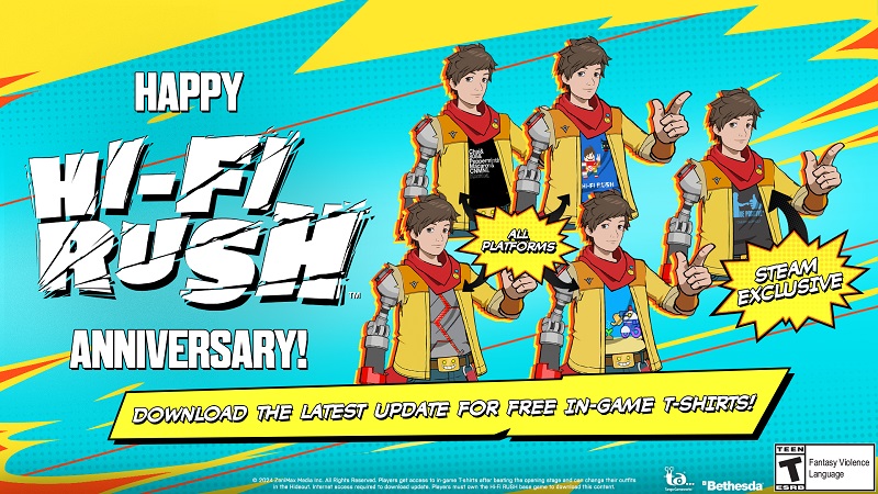 Die Entwickler von Hi-Fi Rush haben ein umfangreiches Update für das beliebte Rhythmus-Actionspiel veröffentlicht und bieten den Spielern eine Kollektion von T-Shirts für das Spiel-3 Die Entwickler von Hi-Fi Rush haben ein umfangreiches Update für das beliebte Rhythmus-Actionspiel veröffentlicht und bieten den Spielern eine Kollektion von T-Shirts für das Spiel-3