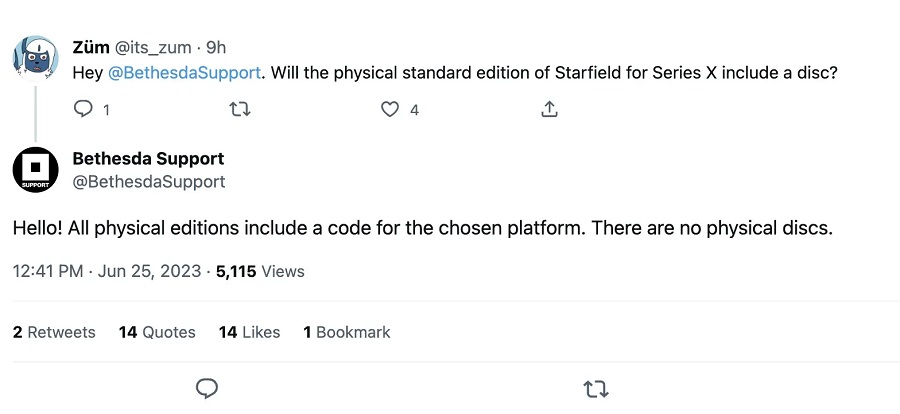 Starfield wird nicht auf Disc erhältlich sein - Bethesda sagt, dass die physischen Ausgaben nur den Aktivierungscode des Spiels enthalten werden-2 Starfield wird nicht auf Disc erhältlich sein - Bethesda sagt, dass die physischen Ausgaben nur den Aktivierungscode des Spiels enthalten werden-2