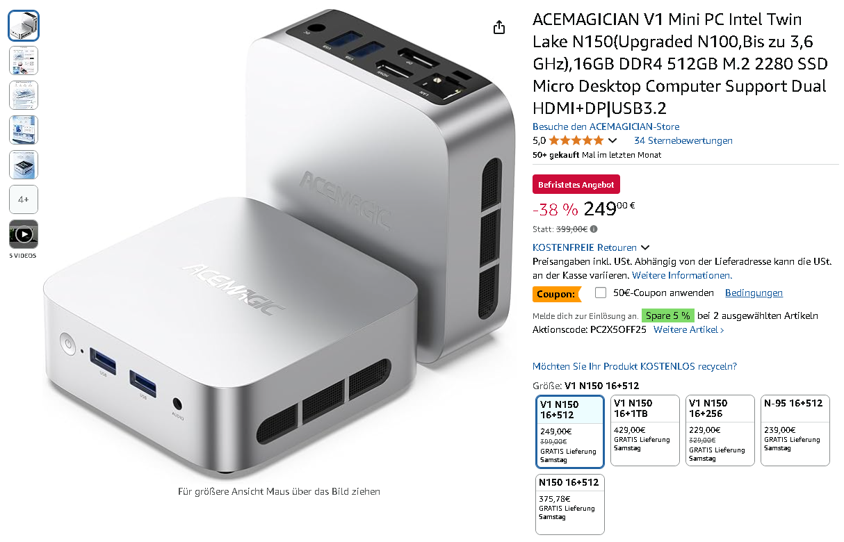 ACEMAGICIAN V1 Mini PC Screenshot Screenshot des ACEMAGICIAN V1 Mini PC auf Amazon