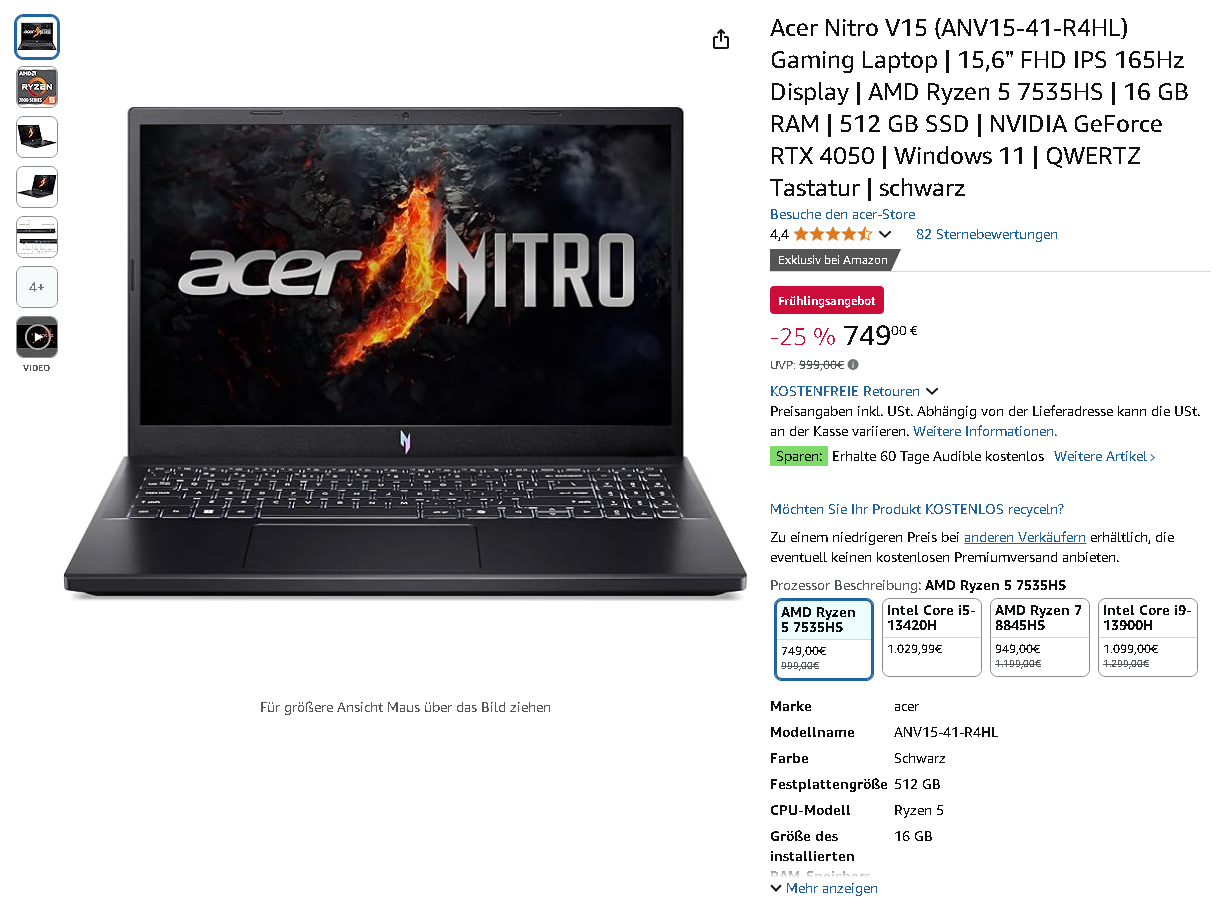 Acer Nitro V15 Gaming Laptop Screenshot