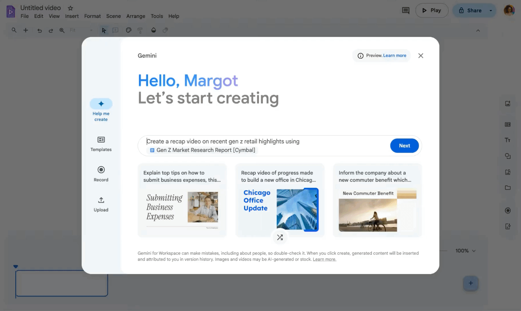 Die neue Google Vids-Option. Illustration: Google