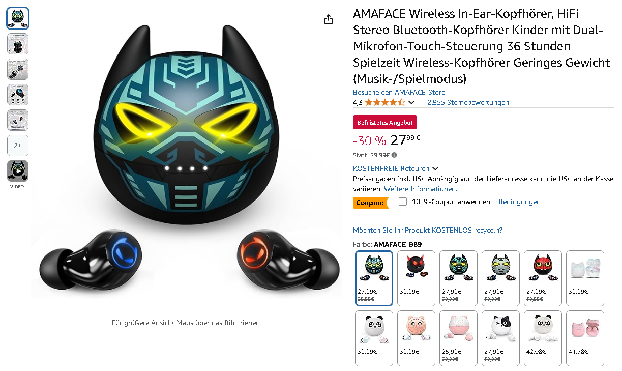 Screenshot der AMAFACE Wireless In-Ear-Kopfhörer