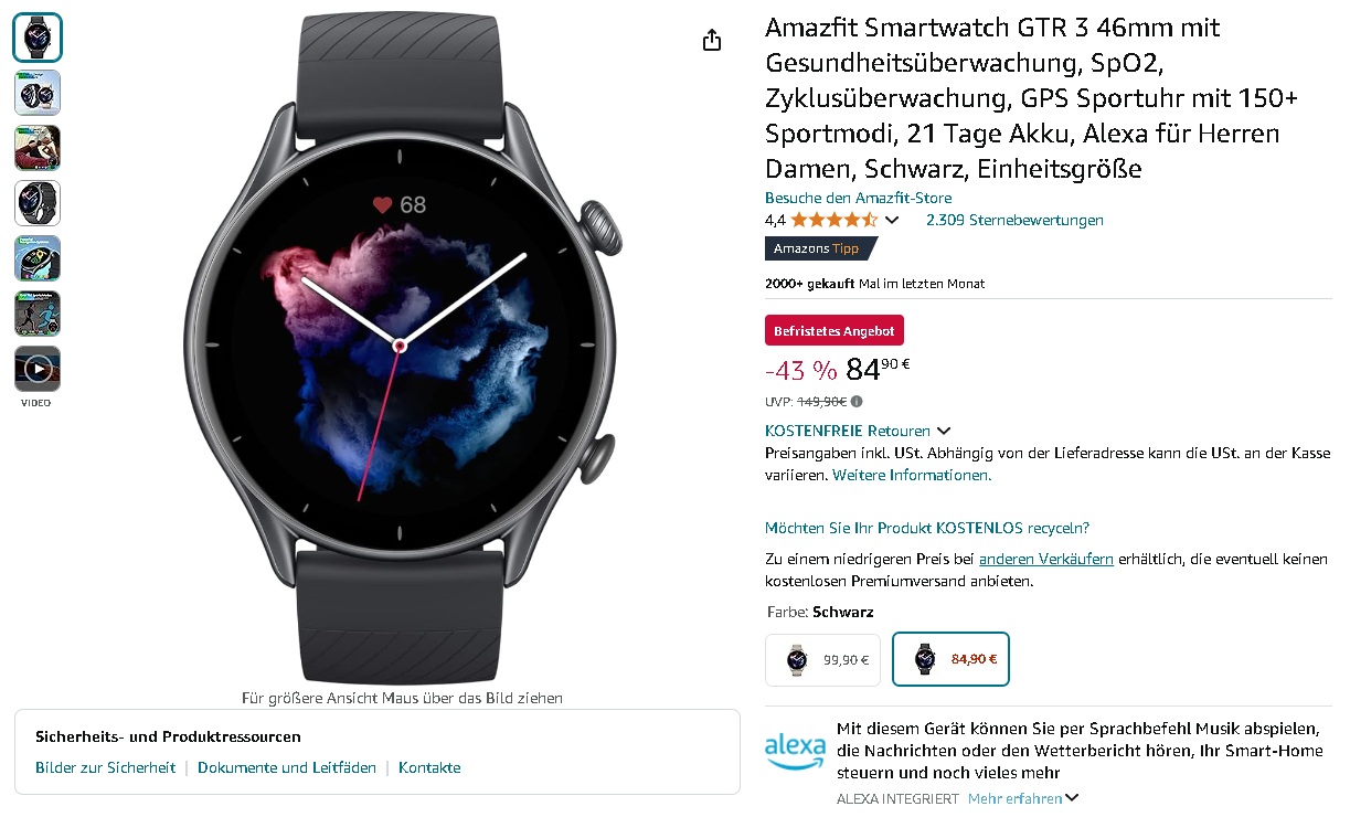 Screenshot der Amazfit GTR 3 Screenshot der Amazfit GTR 3