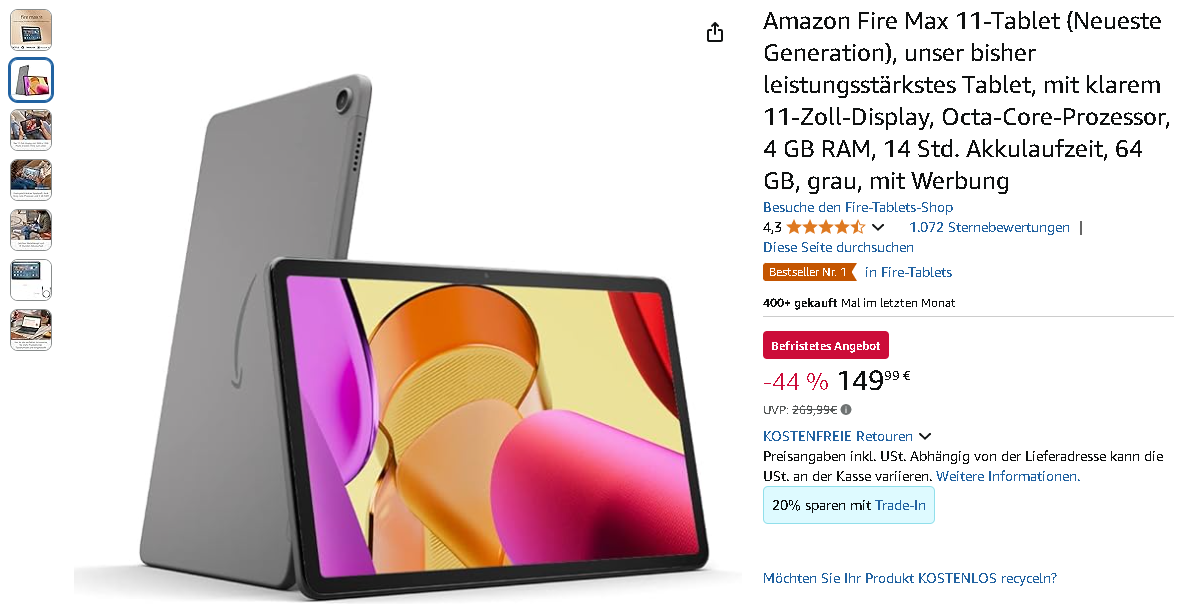 Screenshot der Fire Max 11 Screenshot der Fire Max 11