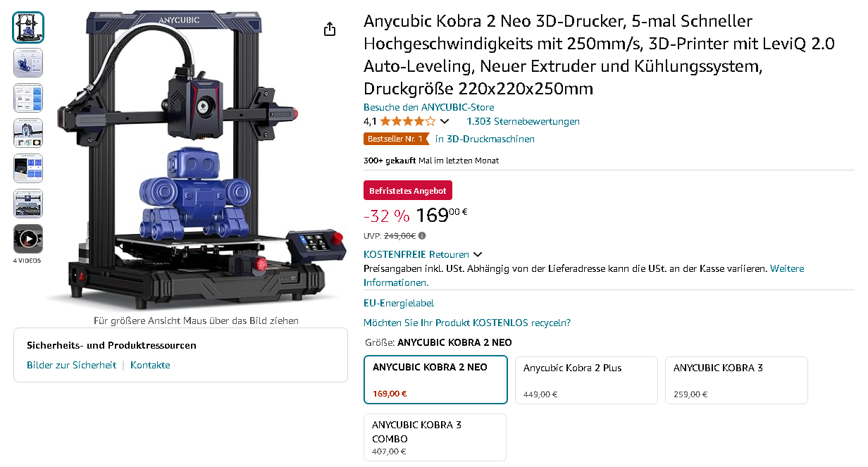 Anycubic Kobra 2 Neo 3D-Drucker Screenshot Anycubic Kobra 2 Neo 3D-Drucker Screenshot