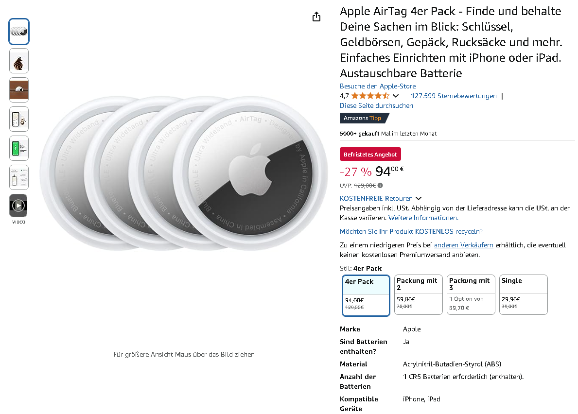 Screenshot der Apple AirTags