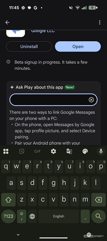 Ein Benutzer stellt eine Frage zu der App über Gemini Ein Benutzer stellt eine Frage zu der App über Gemini