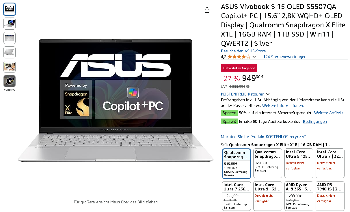 Screenshot der Vivobook S 15 Screenshot der Vivobook S 15. Quelle: Amazon