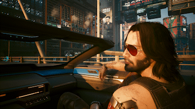Johnny Silverhand in einem Auto in Cyberpunk 2077.