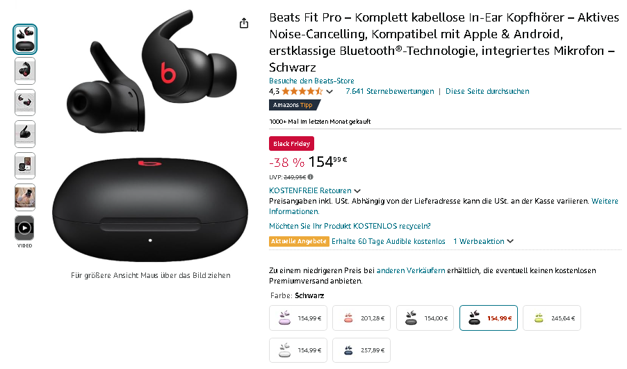 Beats Fit Pro True Wireless Kopfhörer Screenshot der Beats Fit Pro