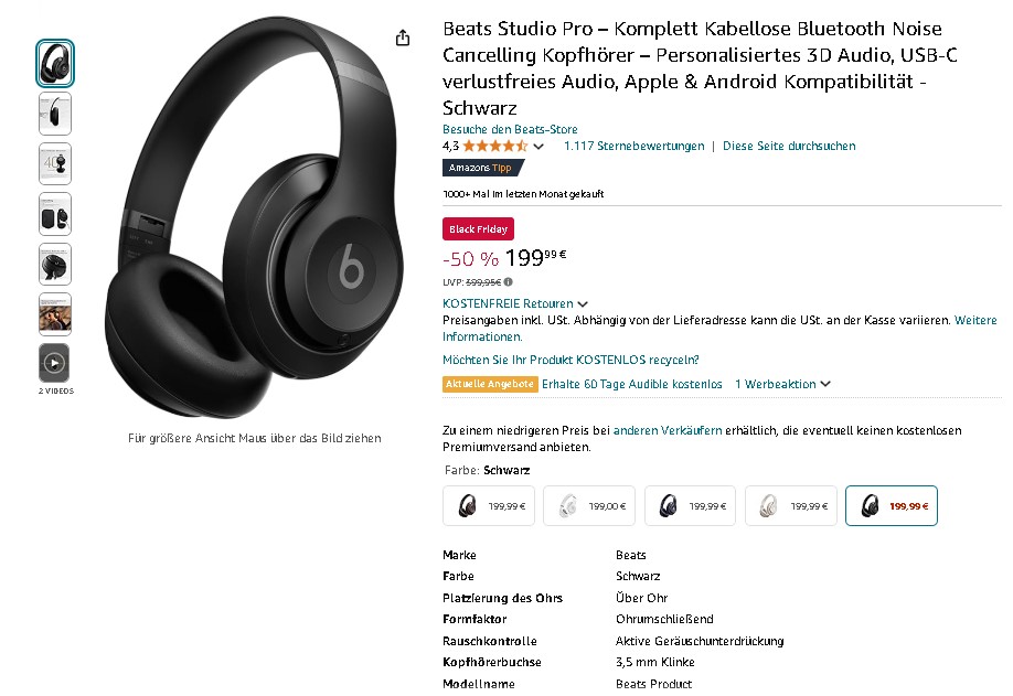 Beats Studio Pro Screenshot der Beats Studio Pro
