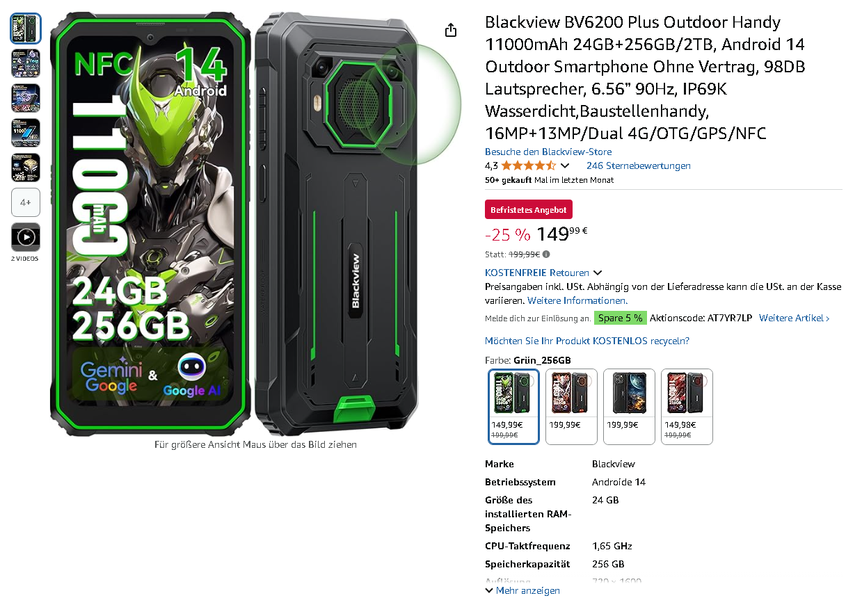 Screenshot der Blackview BV6200 Plus
