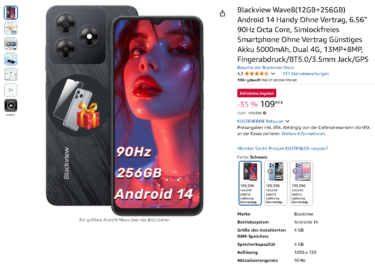 Screenshot der Blackview Wave8
