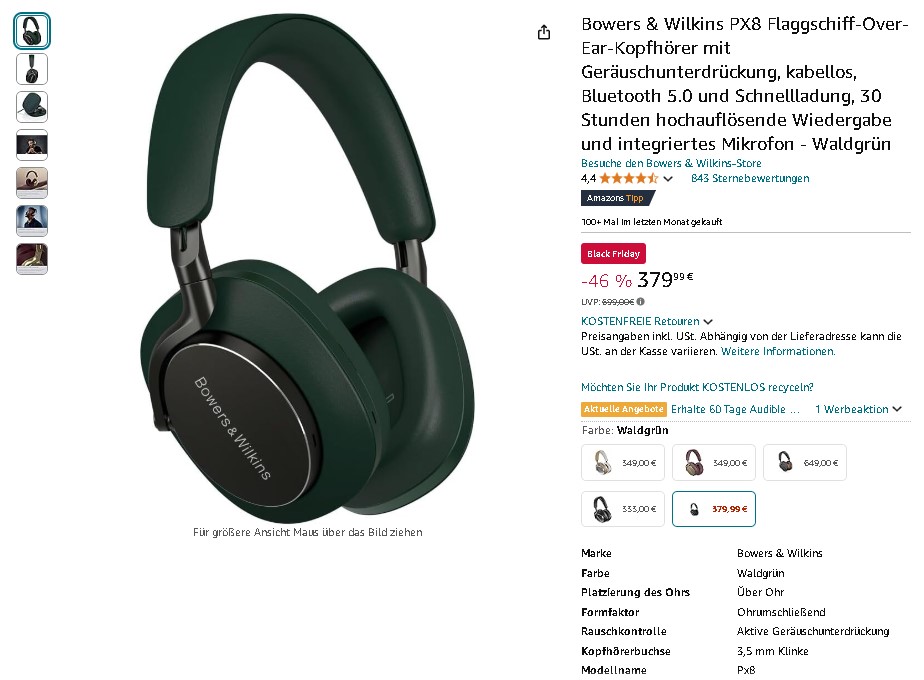 Bowers Wilkins PX8 Over-Ear-Kopfhörer Bowers Wilkins PX8 Over-Ear-Kopfhörer