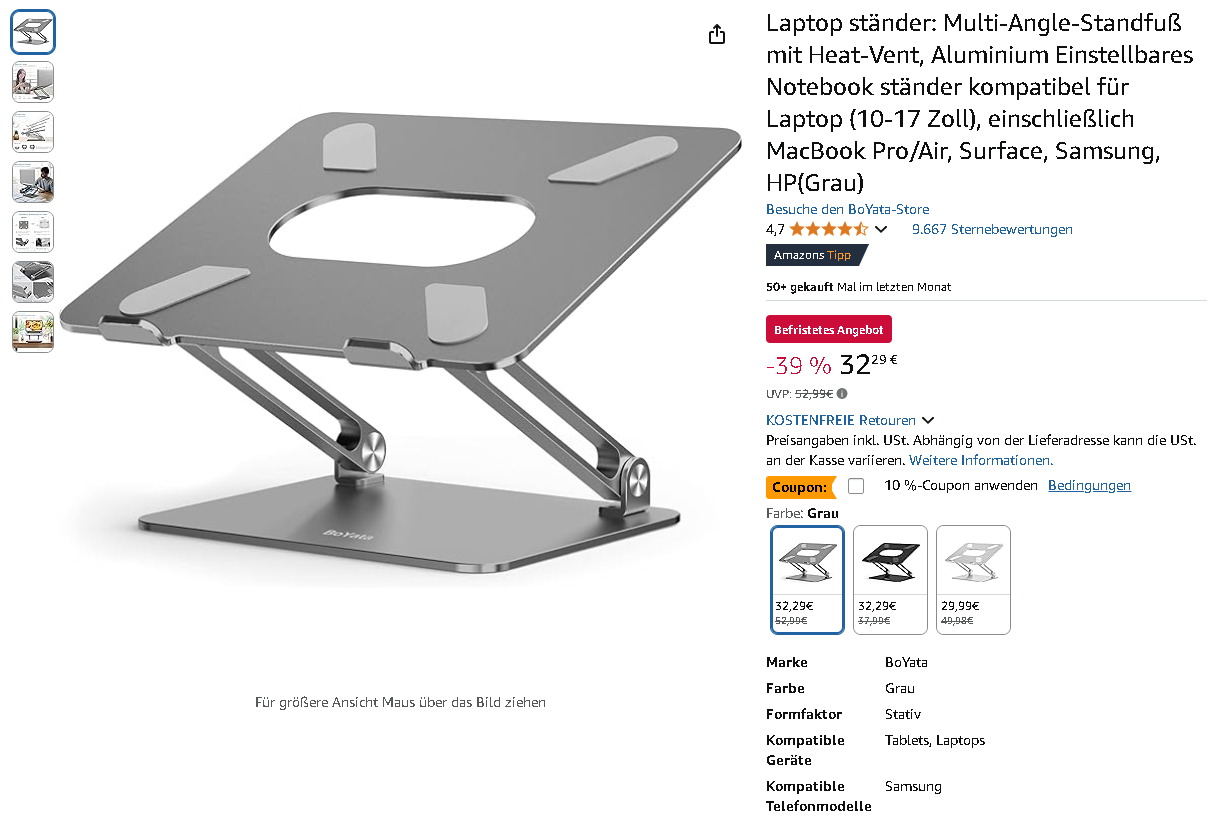 Screenshot der BoYata Ständer auf Amazon