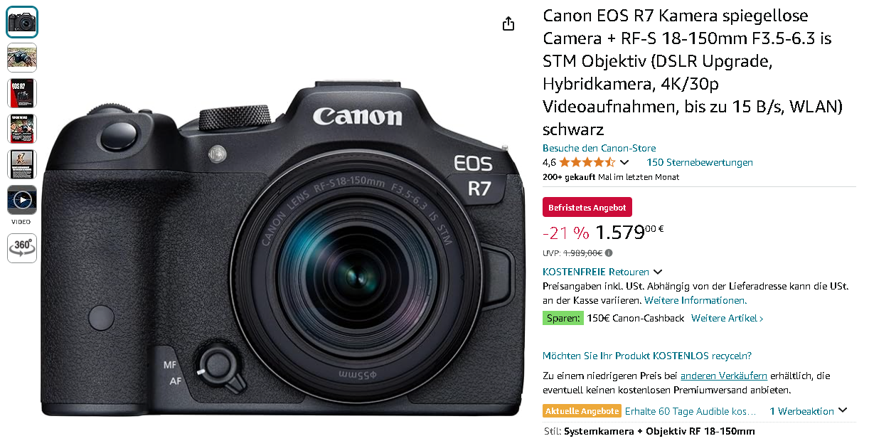 Canon EOS R7 Spiegellose Kamera Canon EOS R7 mit RF-S Objektiv