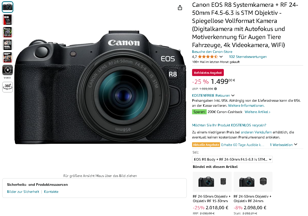 Canon EOS R8 Kamera Screenshot Screenshot der Canon EOS R8