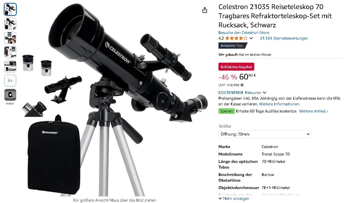 Celestron Travel Scope 70 Screenshot Celestron Travel Scope 70 Teleskop