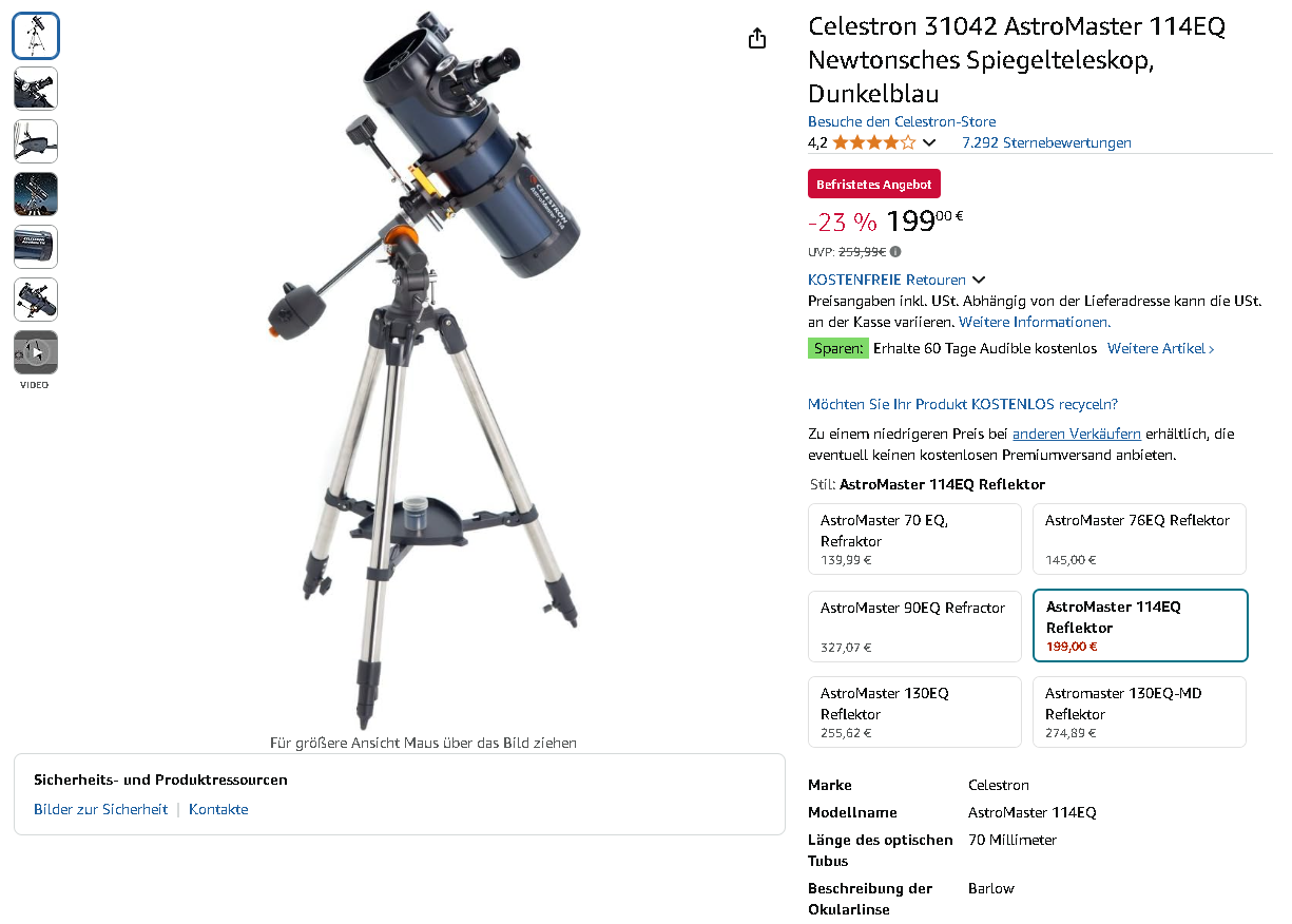 Celestron AstroMaster 114EQ Teleskop Celestron AstroMaster 114EQ Teleskop