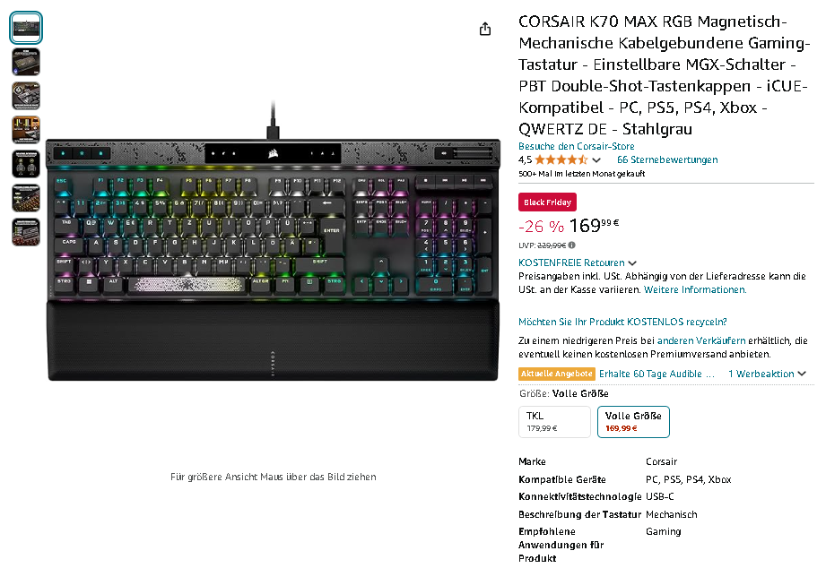 CORSAIR K70 MAX Gaming-Tastatur CORSAIR K70 MAX Gaming-Tastatur