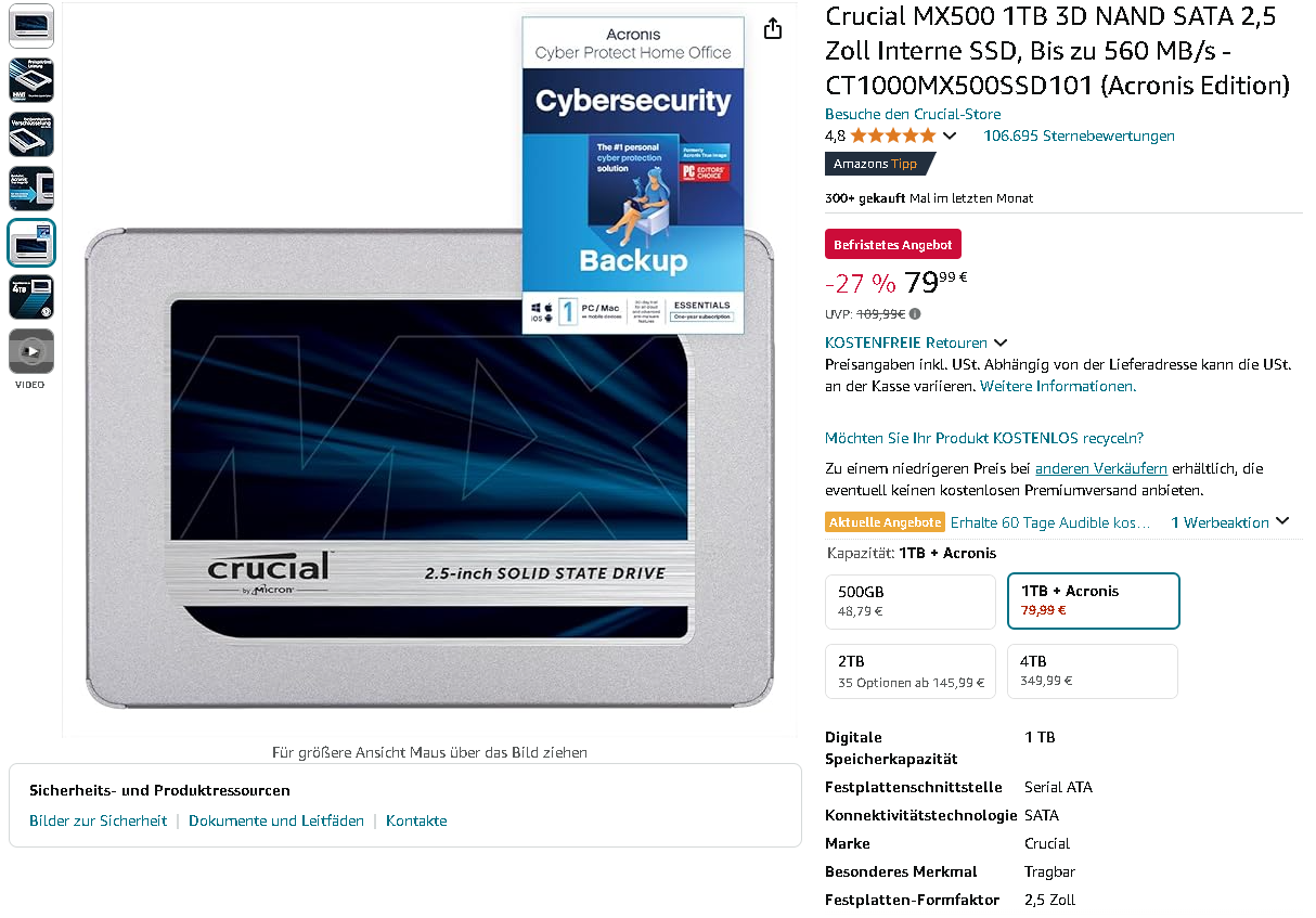 Crucial Festplatte Crucial MX500 SSD